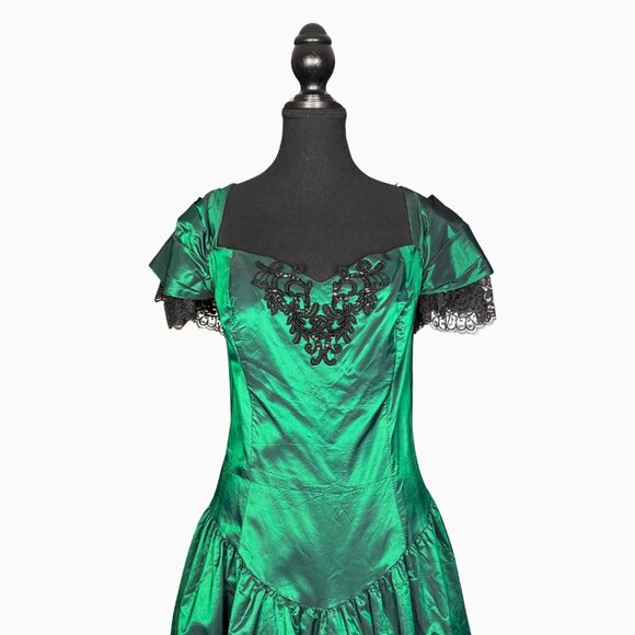 Vintage Green Witch Costume Dress Hocus Pocus Halloween Gothic Gown Renaissance - Picture 2 of 8